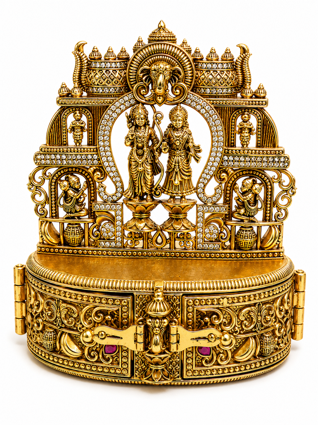 Ram Parivar Grand Temple Kumkum Box | Ram Sita Hanuman CZ Diamond Arch – GV-Rg-S-K-117