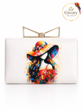 Watercolor Lady in a Hat Clutch Bag | Bow Clasp Box Clutch – GV-RG-S-BG-004