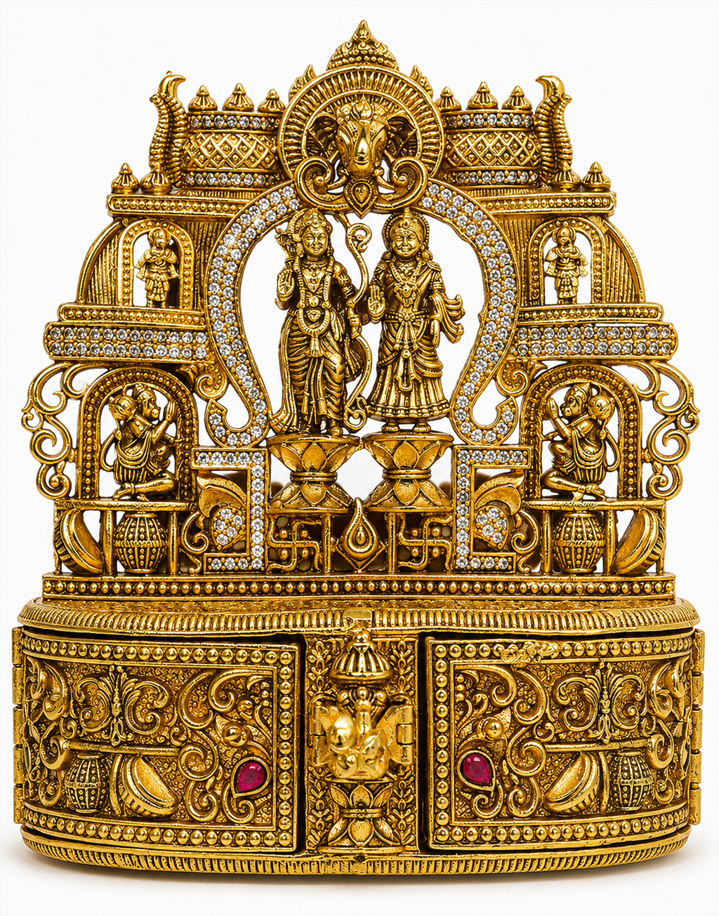 Ram Parivar Grand Temple Kumkum Box | Ram Sita Hanuman CZ Diamond Arch – GV-Rg-S-K-117