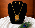 Lakshmi Temple Gopuram Pendant Necklace Set | Gold Bead Chain Enamel Peacock – GV-RG-S-J-109