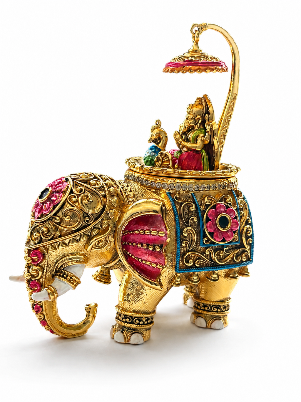 Lord Ganesha Meenakari Royal Elephant Kumkum Box | Gold Chatri Enamel Pooja Box – GV-RG-S-K-121