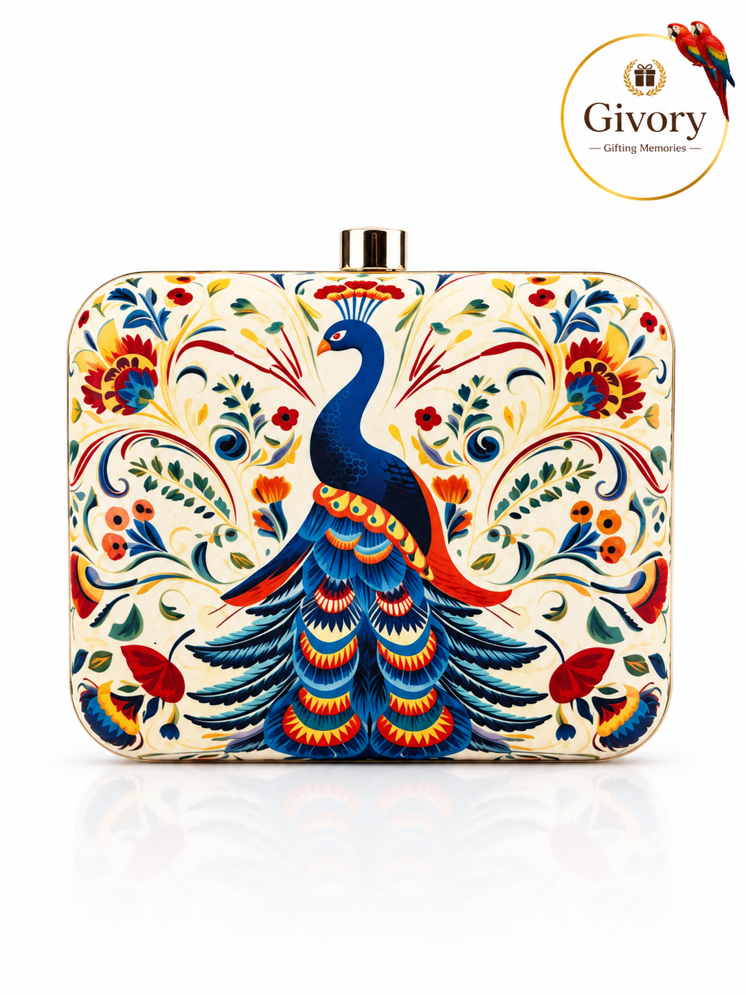 Folk Art Peacock Clutch Bag | Ornate Floral Scrollwork – GV-RG-S-BG-010