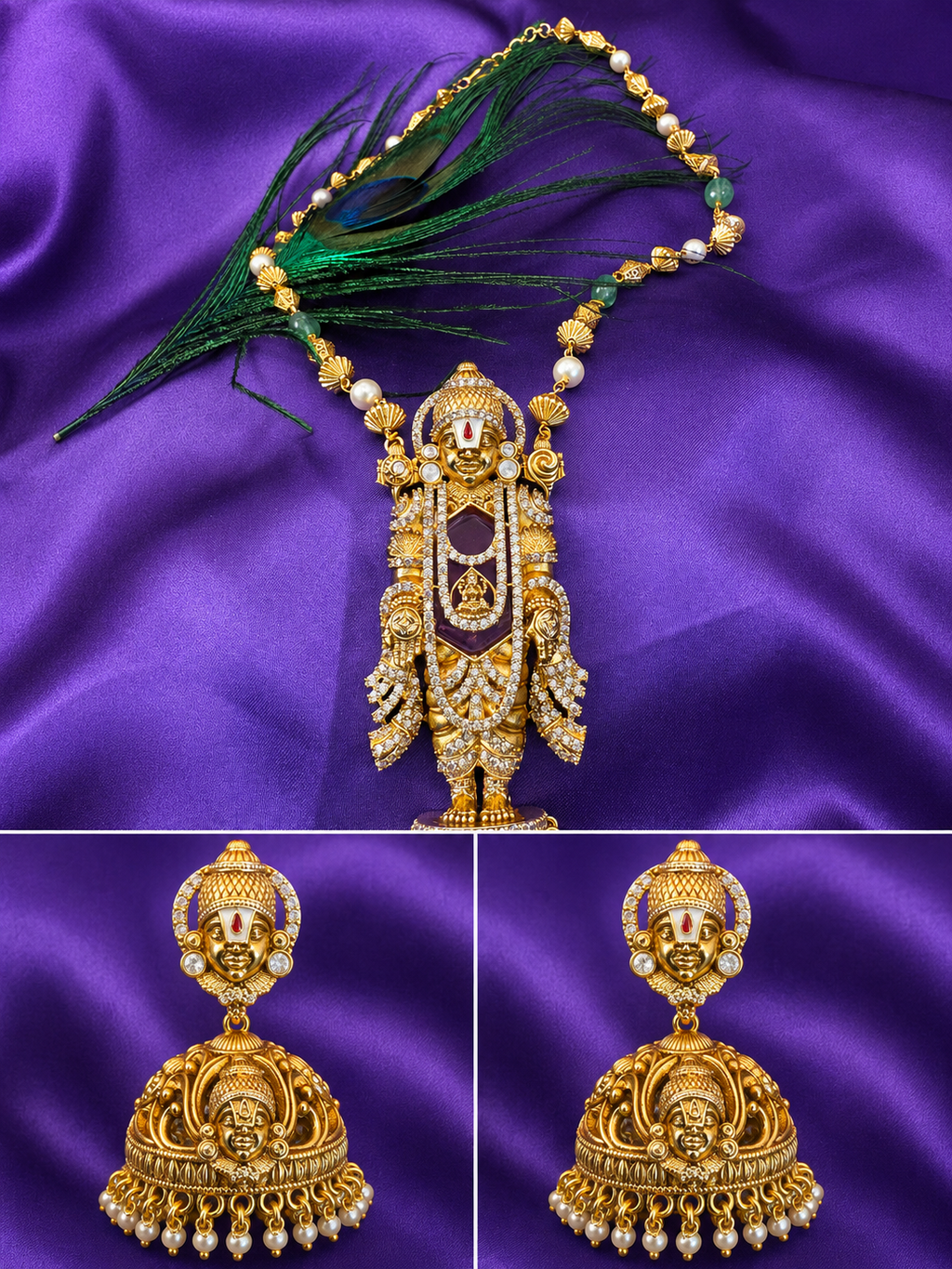 Lord Venkateswara Balaji Necklace Set |  Idol Pendant Kundan Jhumka Earrings – GV-RG-S-J-113