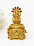 Goddess Lakshmi Jadau Kundan Kumkum Box | Ruby Emerald Halo Lotus Dome – GV-RG-S-K-122
