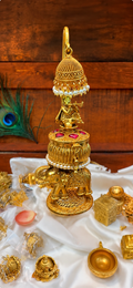 Krishna Flute Hanging Jhumka Kumkum Box | Elephant Base Pearl Mala Ruby  – GV-RG-S-K-115