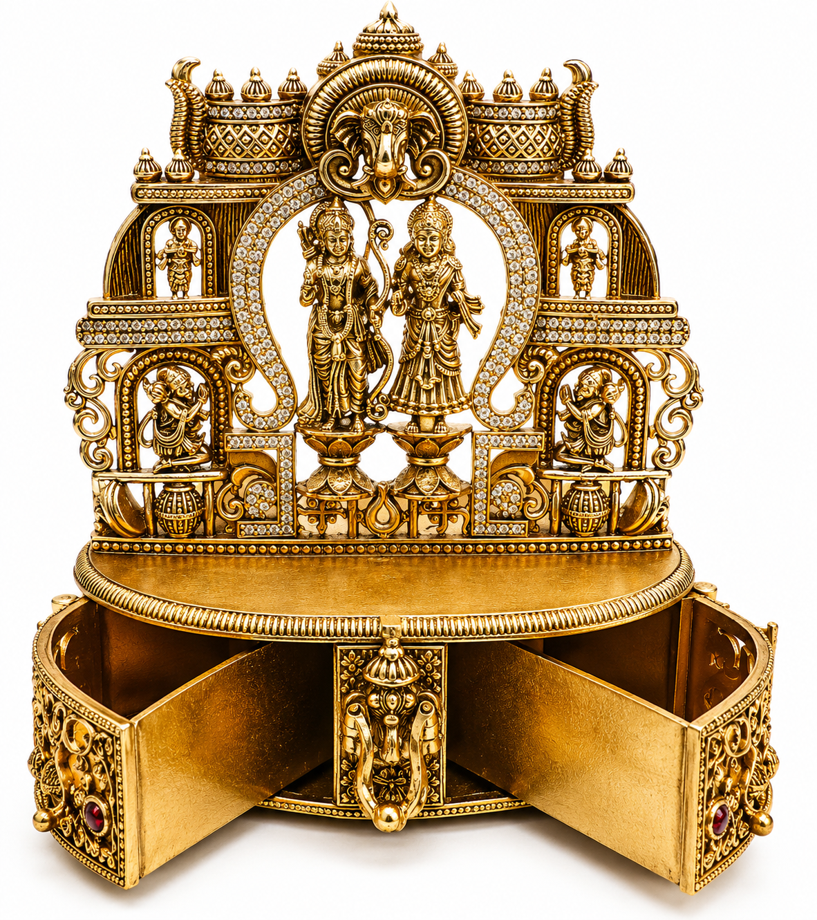 Ram Parivar Grand Temple Kumkum Box | Ram Sita Hanuman CZ Diamond Arch – GV-Rg-S-K-117