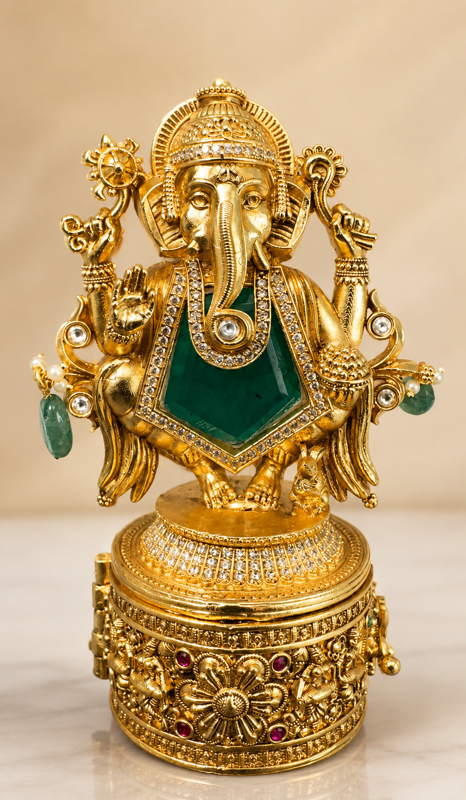 Lord Ganesha Precious Stone Kumkum Box | CZ Kundan 4 Colour Variants Gold – GV-RG-S-K-116