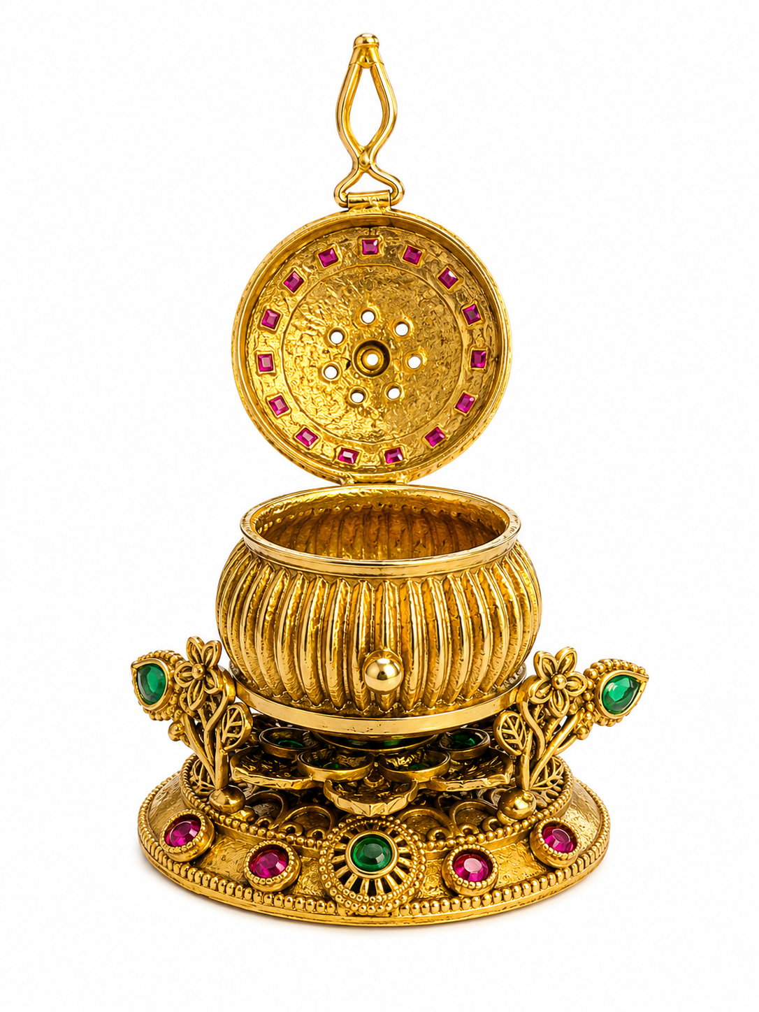 Ganesha Chatri 3-in-1 Kumkum Box | Hanging Incense Holder Pearl Drop Dome Ruby – GV-RG-S-K-131