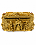 Royal Darbar Narrative Kumkum Box | 3D Relief Scene Oval Dual Chamber Antique Gold – GV-RG-S-K-134