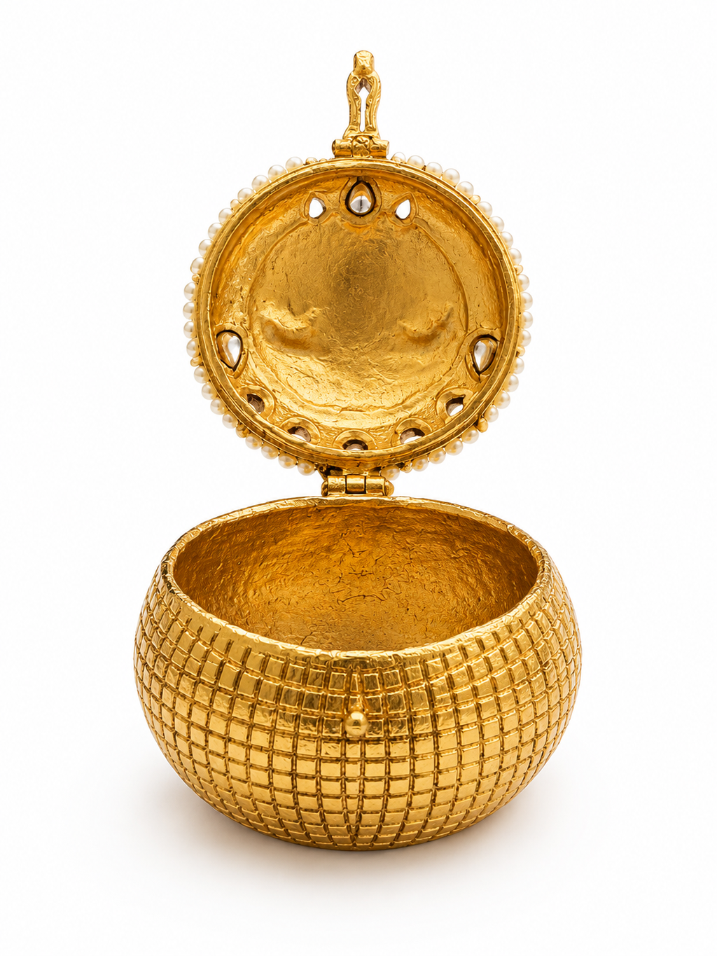 Royal Nakshi Kundan Twin Elephant Kumkum Box | Pearl Border Ruby Emerald Sindoor Box – GV-RG-S-K-124
