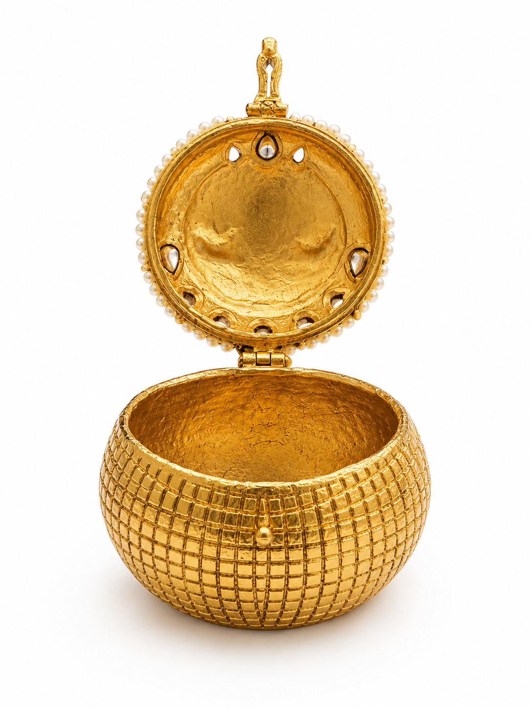 Royal Nakshi Kundan Twin Elephant Kumkum Box | Pearl Border Ruby Emerald Sindoor Box – GV-RG-S-K-124