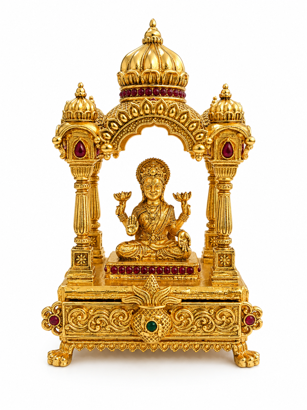 Goddess Lakshmi Mandap Kumkum Box | Hidden Soft Close Drawer Temple Dome Ruby – GV-RG-S-K-126