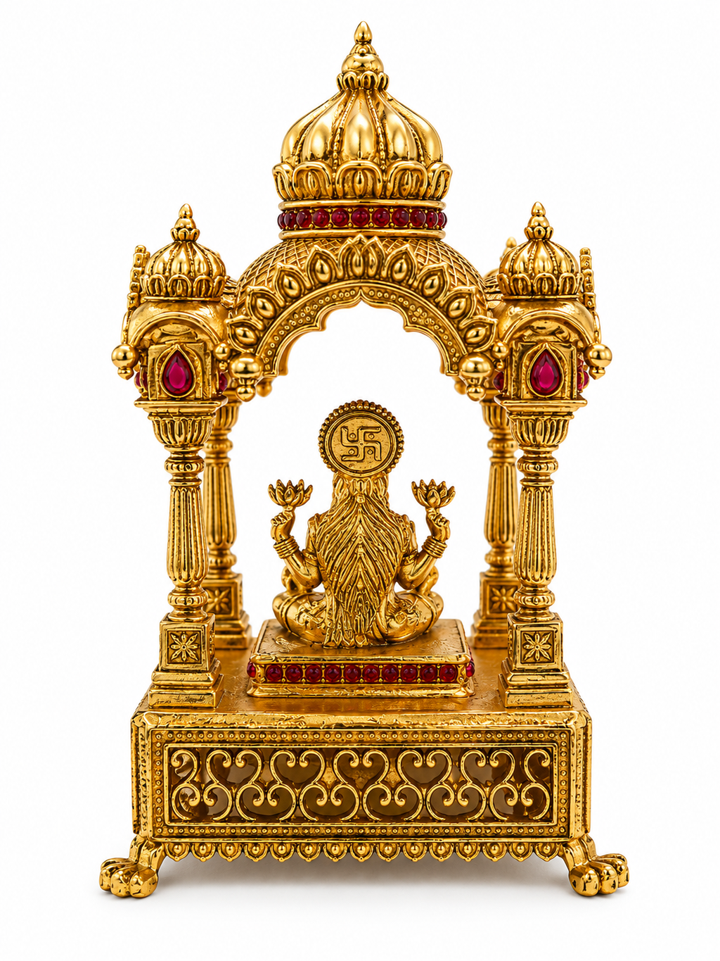 Goddess Lakshmi Mandap Kumkum Box | Hidden Soft Close Drawer Temple Dome Ruby – GV-RG-S-K-126