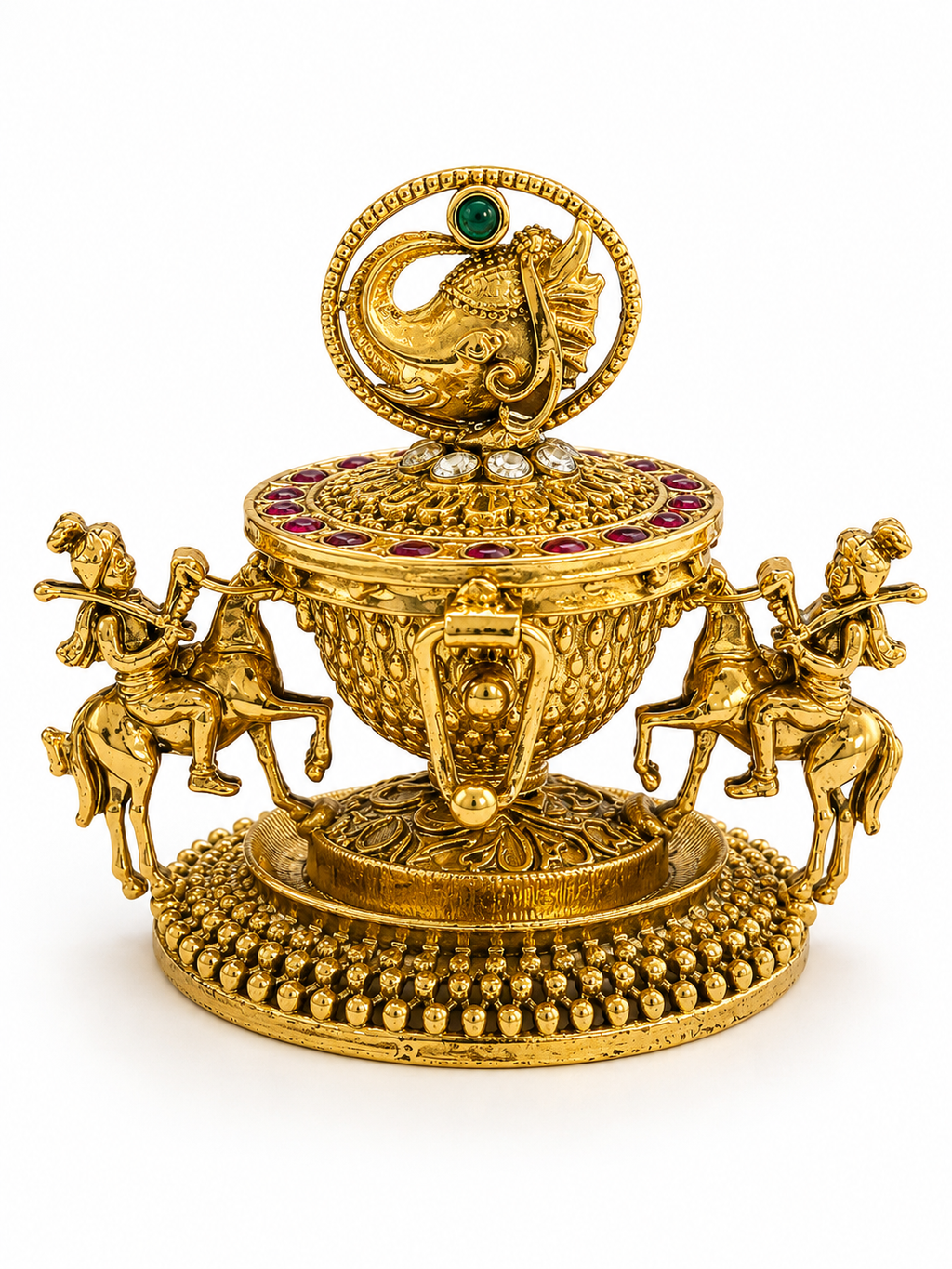 Gandharva Celestial Musician Kumkum Box | Horse Rider Urli Garuda Finial Ruby – GV-RG-S-K-127