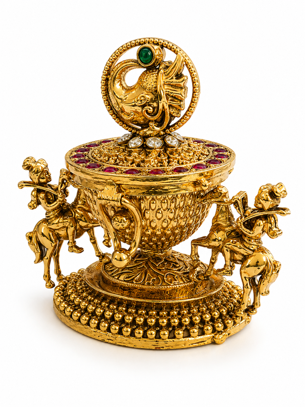 Gandharva Celestial Musician Kumkum Box | Horse Rider Urli Garuda Finial Ruby – GV-RG-S-K-127