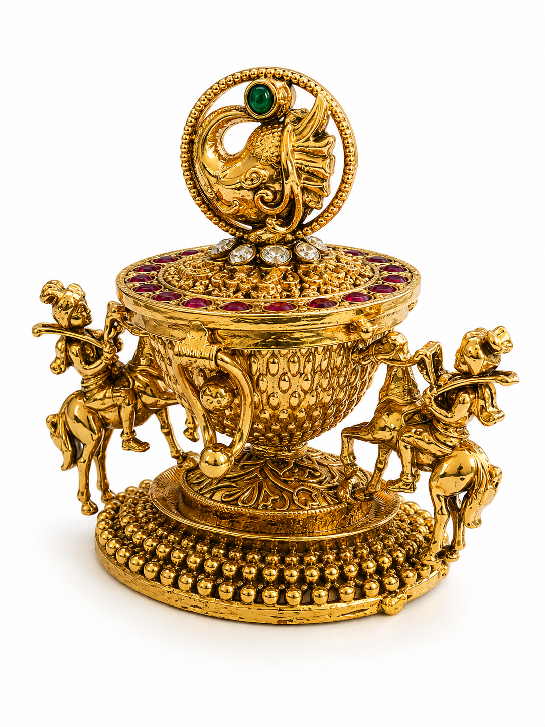 Gandharva Celestial Musician Kumkum Box | Horse Rider Urli Garuda Finial Ruby – GV-RG-S-K-127