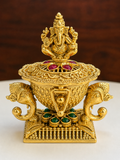 Lord Ganesha Makara Fish Kumkum Box | Twin Makara Handle Emerald Lotus Ruby Gold – GV-RG-S-K-129