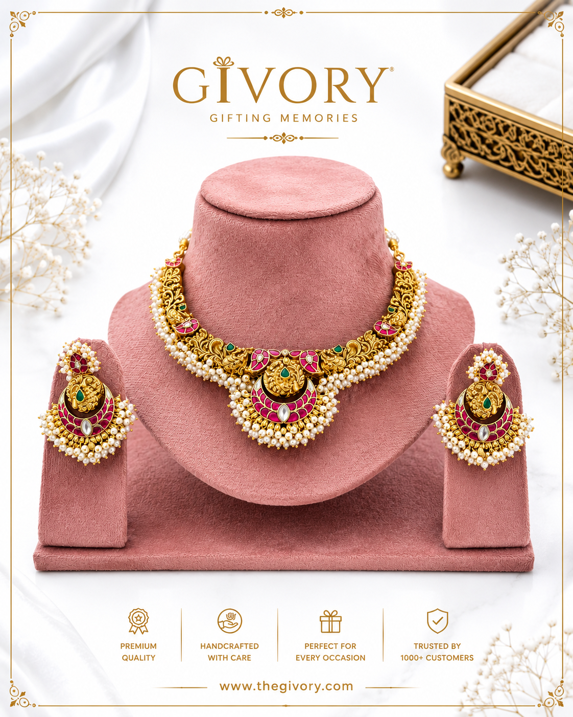 Jadau Kundan Hasli Necklace Set | Gutta Pusalu Peacock Bridal Set – GV-RG-S-J-120