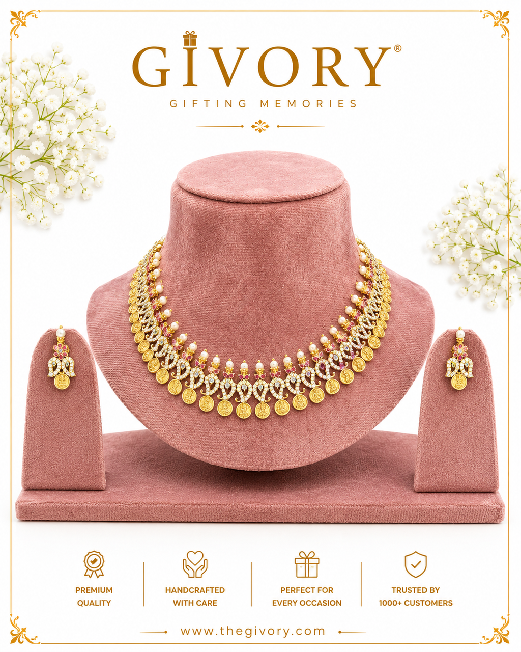 CZ Mango Lakshmi Coin Necklace Set | Pearl Fringe Bridal – GV-Rg-S-J-125