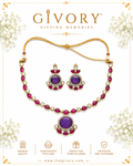 Purple Kundan Polki Necklace Set | Amethyst Ruby Petal – GV-RG-S-J-128