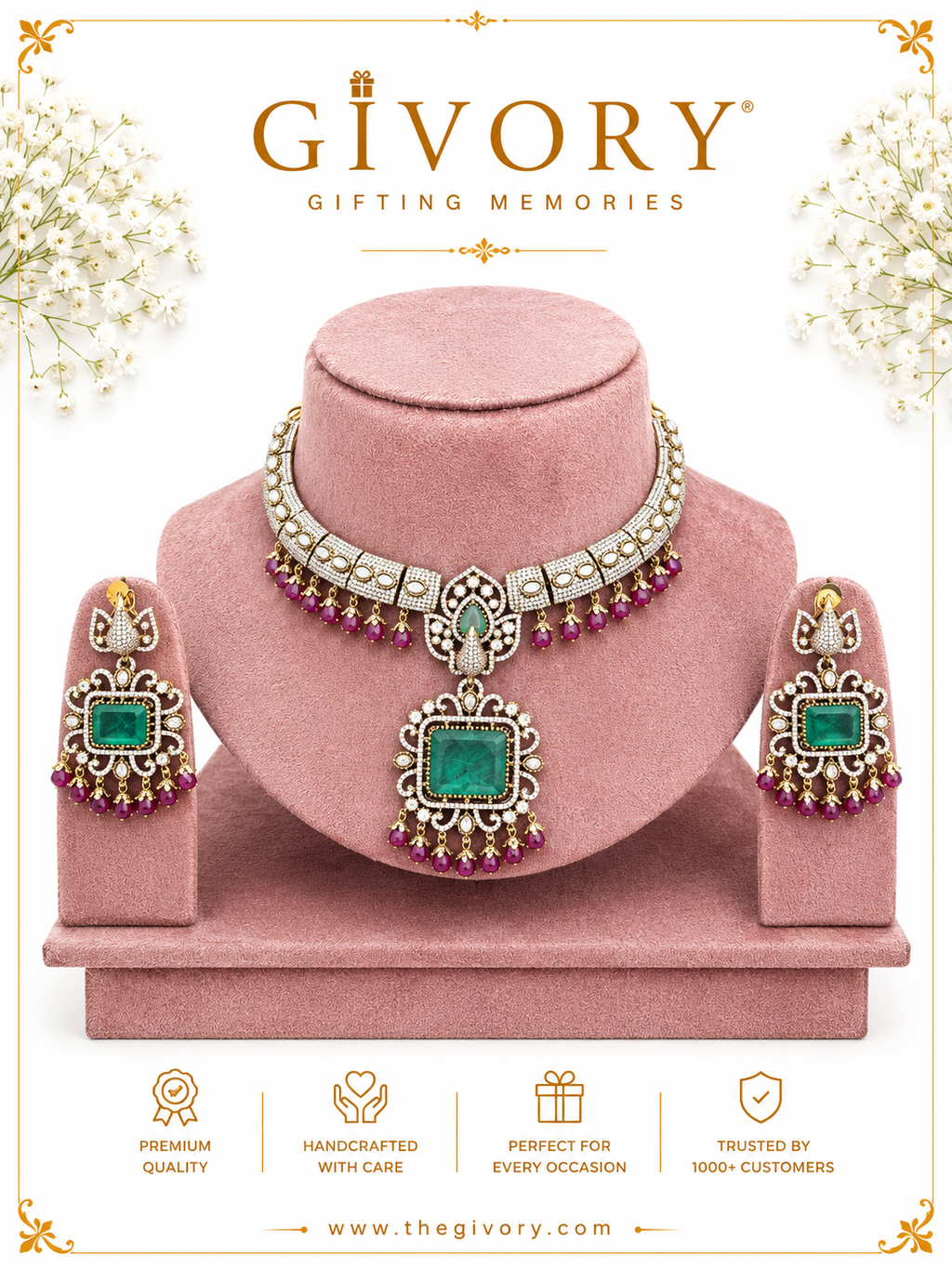 Victorian Polki Emerald Peacock Choker Set | Ruby Fringe – GV-RG-S-J-129