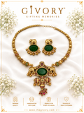 Gaja Emerald Haram Necklace Set | Twin Elephant Lotus Drop – GV-RG-S-J-130