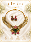Twin Peacock Jadau Coin Fringe Necklace Set | Emerald Green – GV-RG-S-J-131