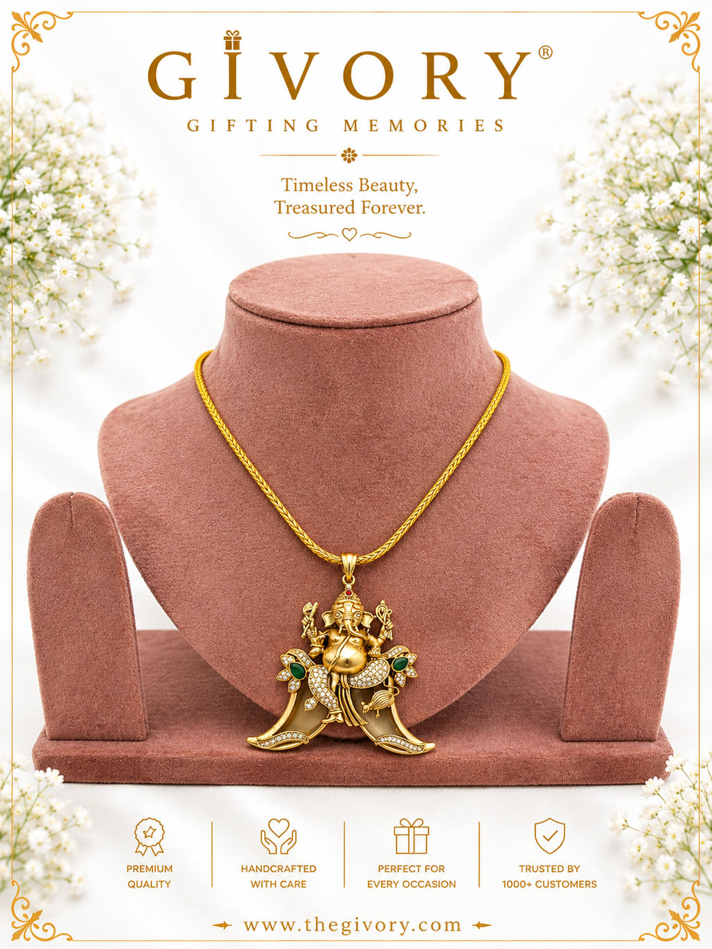Lord Ganesha CZ Pendant Necklace | Emerald Ruby Accents – GV-RG-S-J-138
