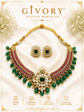 Kundan Polki Ruby Leaf Choker | Emerald Bead Fringe Necklace – GV-RG-S-J-132