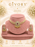 Triple Strand Pearl CZ Medallion Choker Set | Gold Fringe – GV-Rg-S-J-134