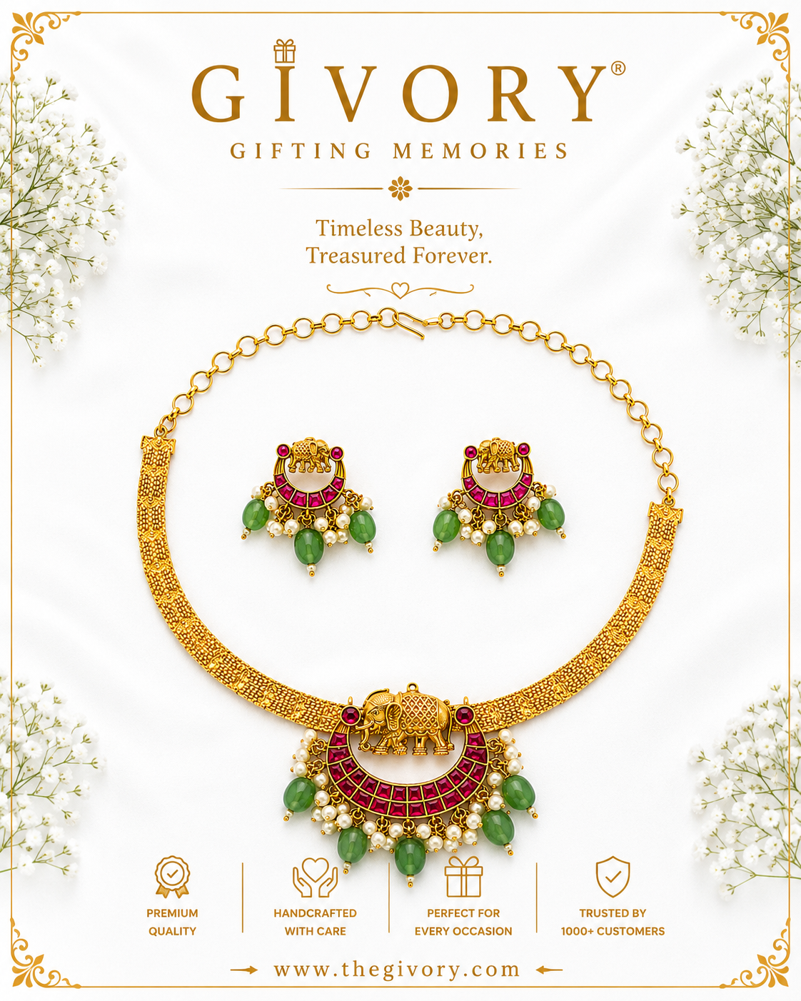 Gaja Chandbali Choker Set | Elephant Crescent Ruby Jade – GV-RG-S-J-135
