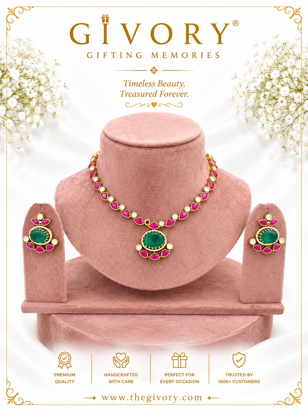 Ruby Kundan Leaf Necklace | Emerald Oval Pendant Set – GV-RG-S-J-137