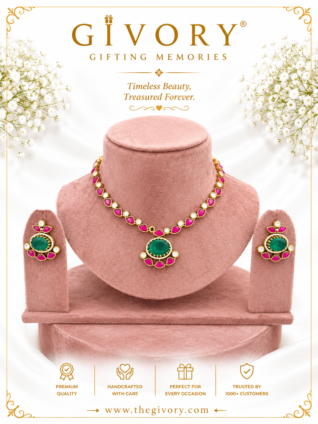Ruby Kundan Leaf Necklace | Emerald Oval Pendant Set – GV-RG-S-J-137