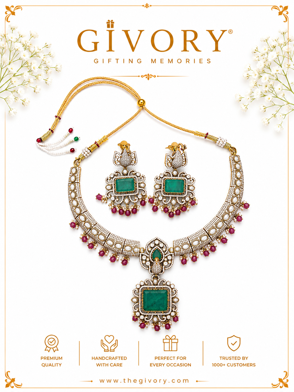 Victorian Polki Emerald Peacock Choker Set | Ruby Fringe – GV-RG-S-J-129