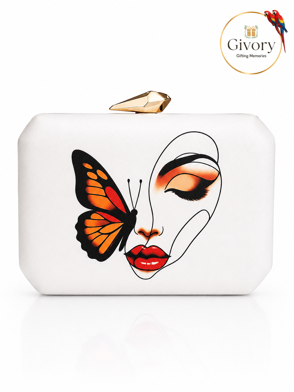 Butterfly Face Line Art Clutch Bag | Monarch Wing Design – GV-RG-S-BG-005
