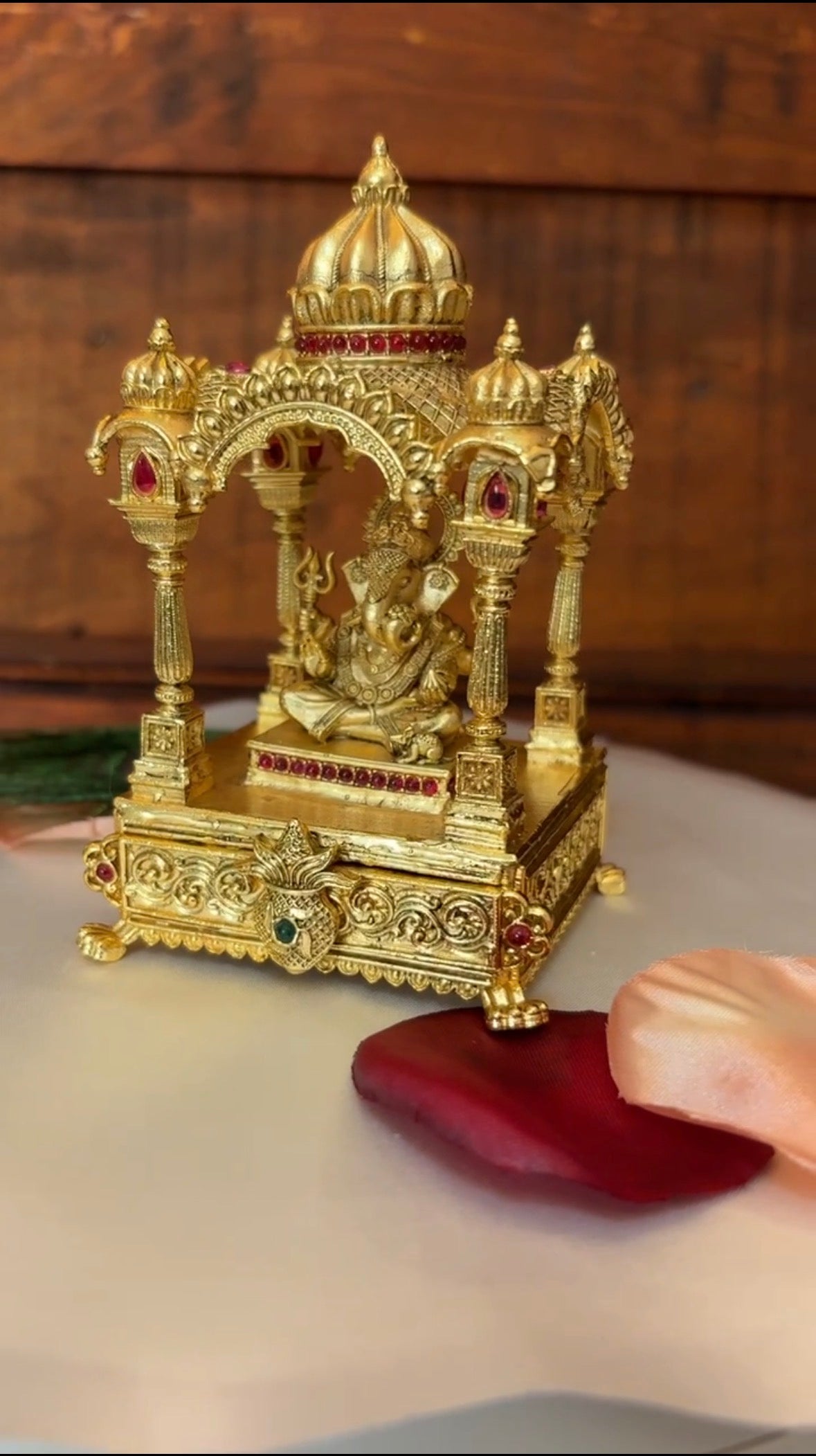 Lord Ganesha Prabhavali Kumkum Box | Temple Arch Dwajasthambam Gold Sindoor Box GV-RG-S-078