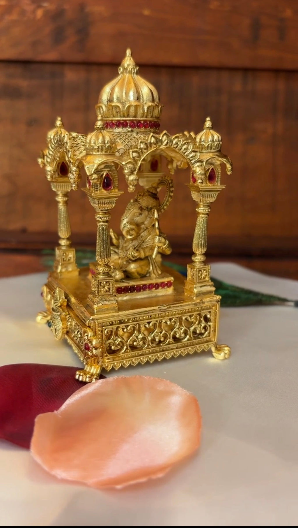 Lord Ganesha Prabhavali Kumkum Box | Temple Arch Dwajasthambam Gold Sindoor Box GV-RG-S-078