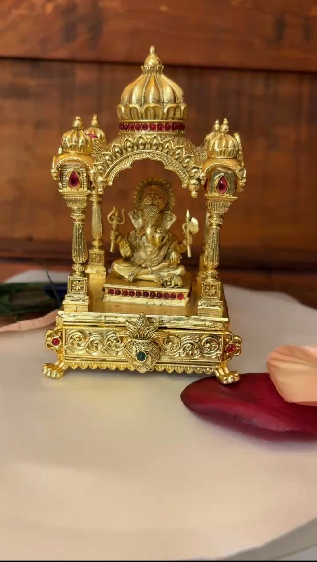 Lord Ganesha Prabhavali Kumkum Box | Temple Arch Dwajasthambam Gold Sindoor Box GV-RG-S-078