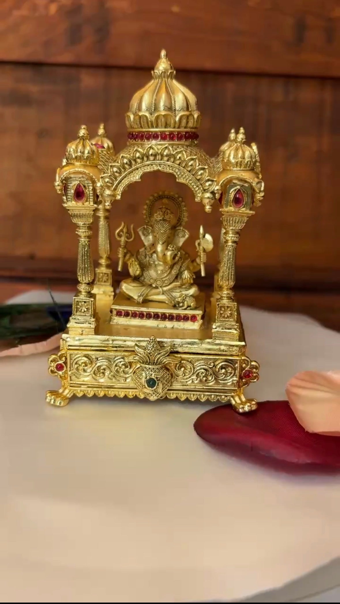 Lord Ganesha Prabhavali Kumkum Box | Temple Arch Dwajasthambam Gold Sindoor Box GV-RG-S-078