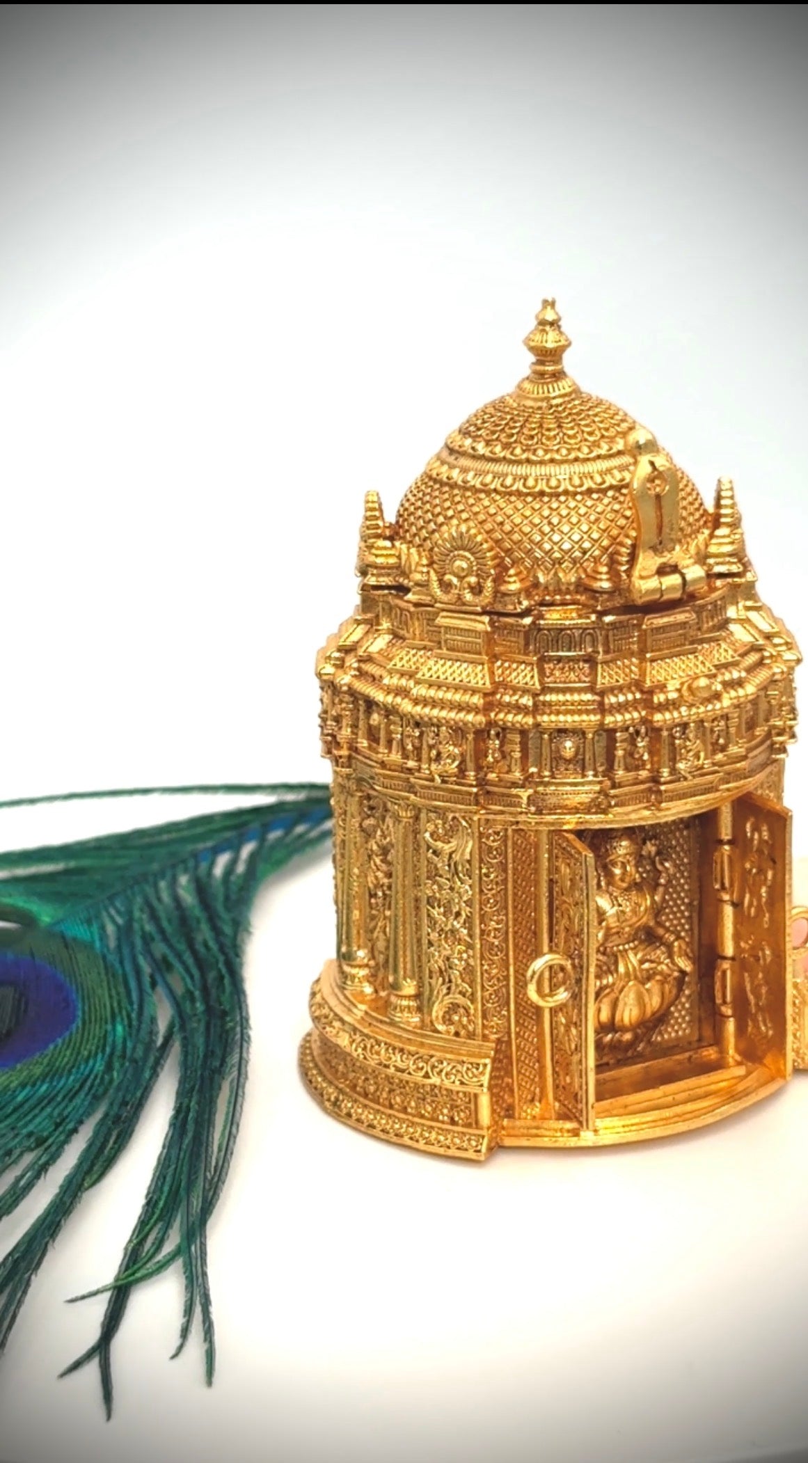 Tirupati Temple Kumkum Box | Venkateswara Gopuram Gold Sindoor Box USA: GV-RG-S-079
