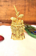 Tulasi Gopuram Kumkum Box | Sacred Vishnu Temple Tulsi Gold Sindoor Box: GV-RG-S-K-080