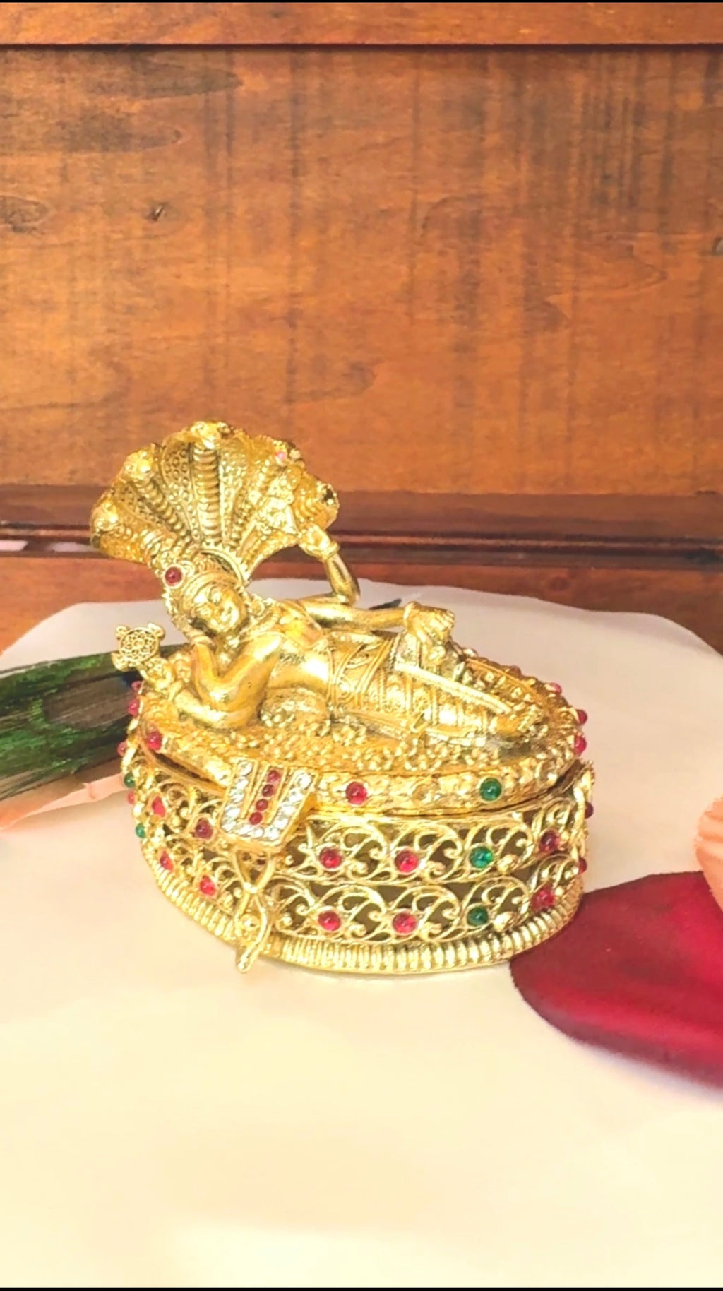 Sri Ranganatha Swami Kumkum Box | Lord Vishnu Adisesha Gold Sindoor Box:GV-RG-S-K-091