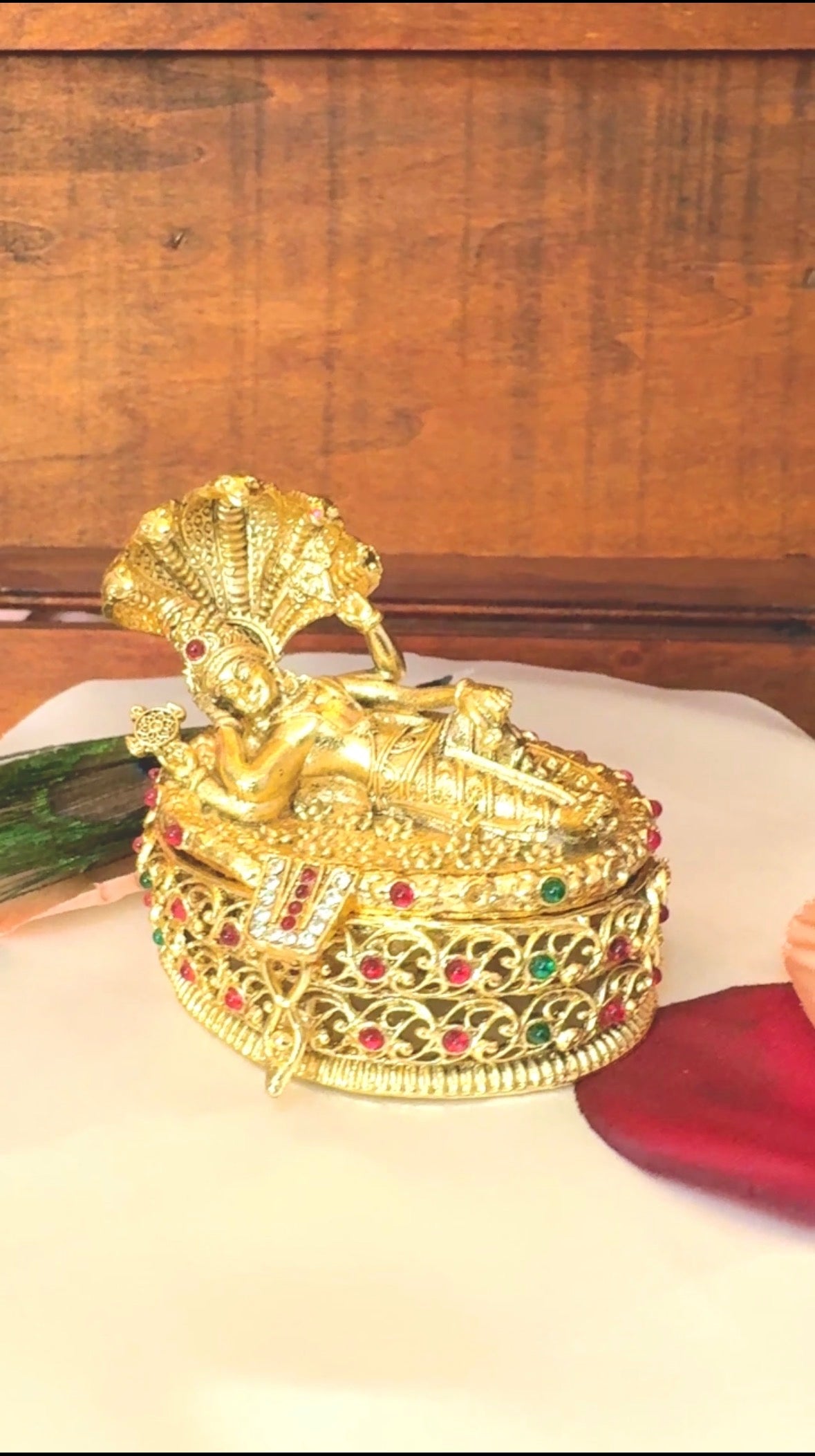 Sri Ranganatha Swami Kumkum Box | Lord Vishnu Adisesha Gold Sindoor Box:GV-RG-S-K-091