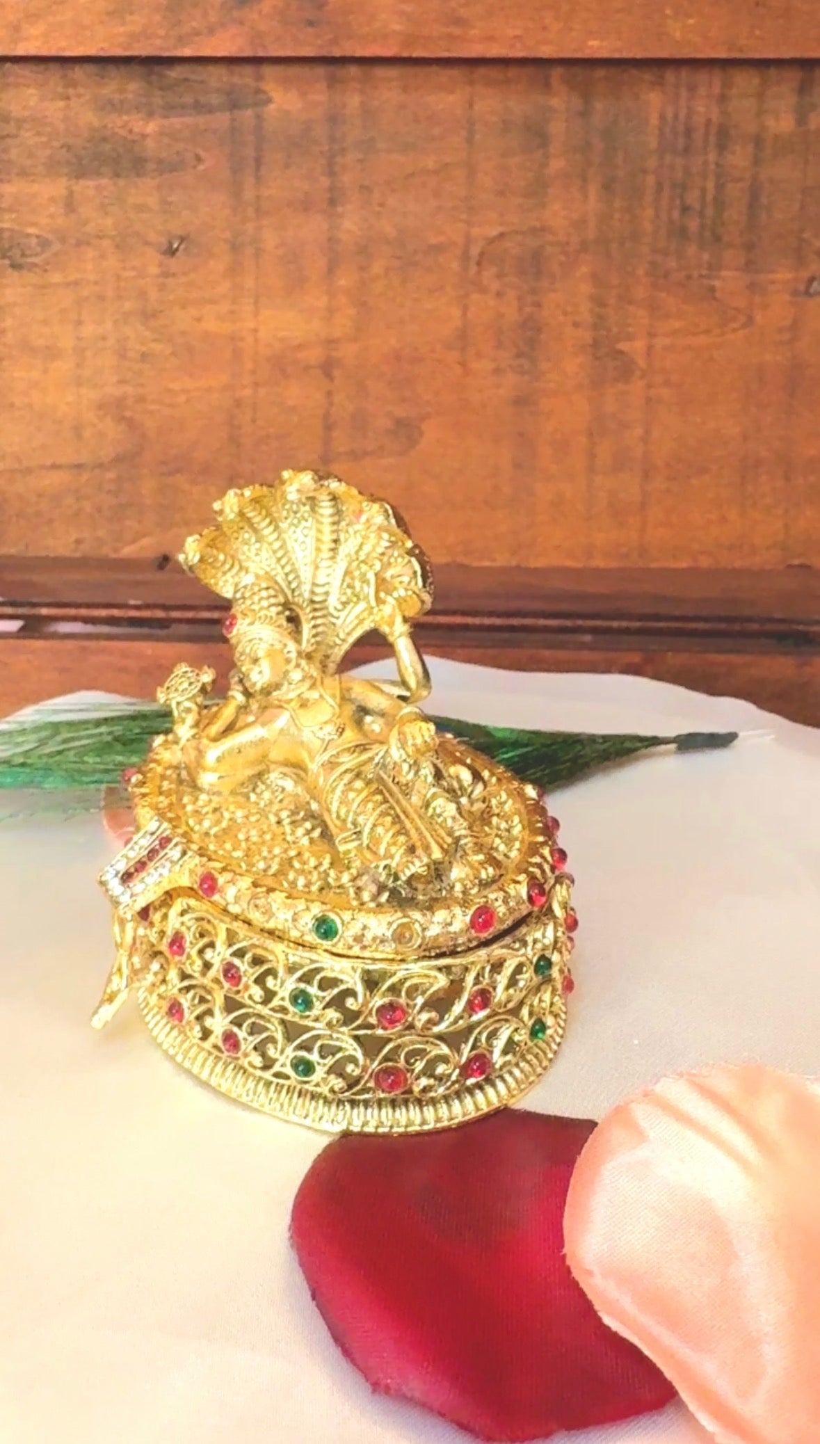 Sri Ranganatha Swami Kumkum Box | Lord Vishnu Adisesha Gold Sindoor Box:GV-RG-S-K-091
