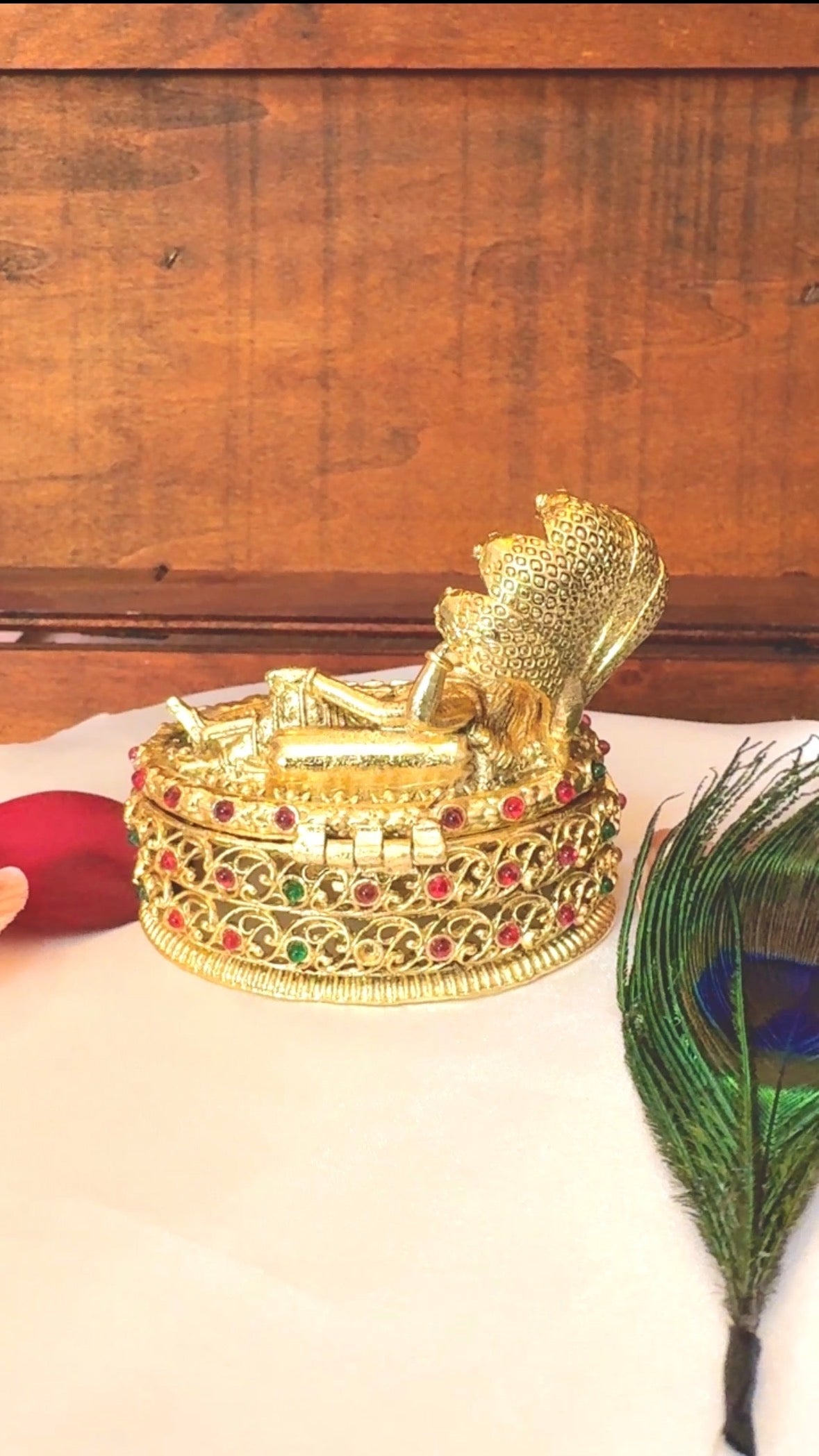 Sri Ranganatha Swami Kumkum Box | Lord Vishnu Adisesha Gold Sindoor Box:GV-RG-S-K-091