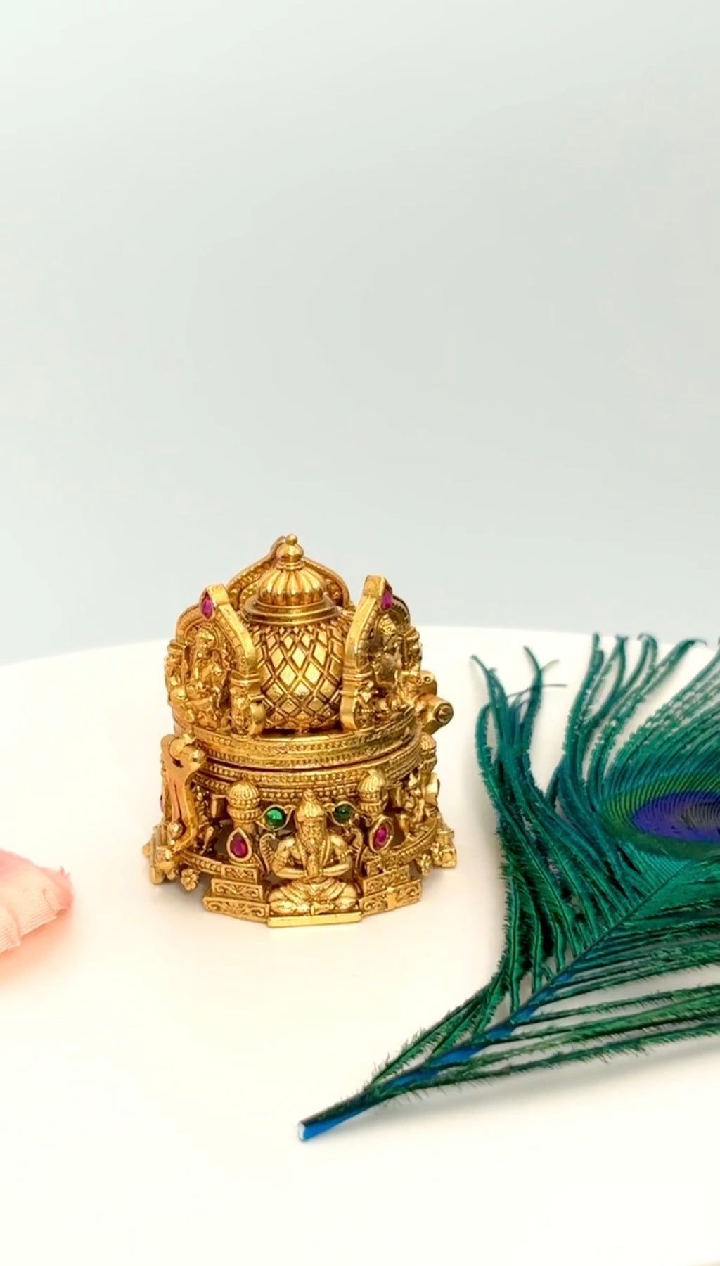 Lakshmi Vimana Kalasha Kumkum Box | Temple Dome Deity Figures Gold Sindoor Box: GV-RG-S-K-095