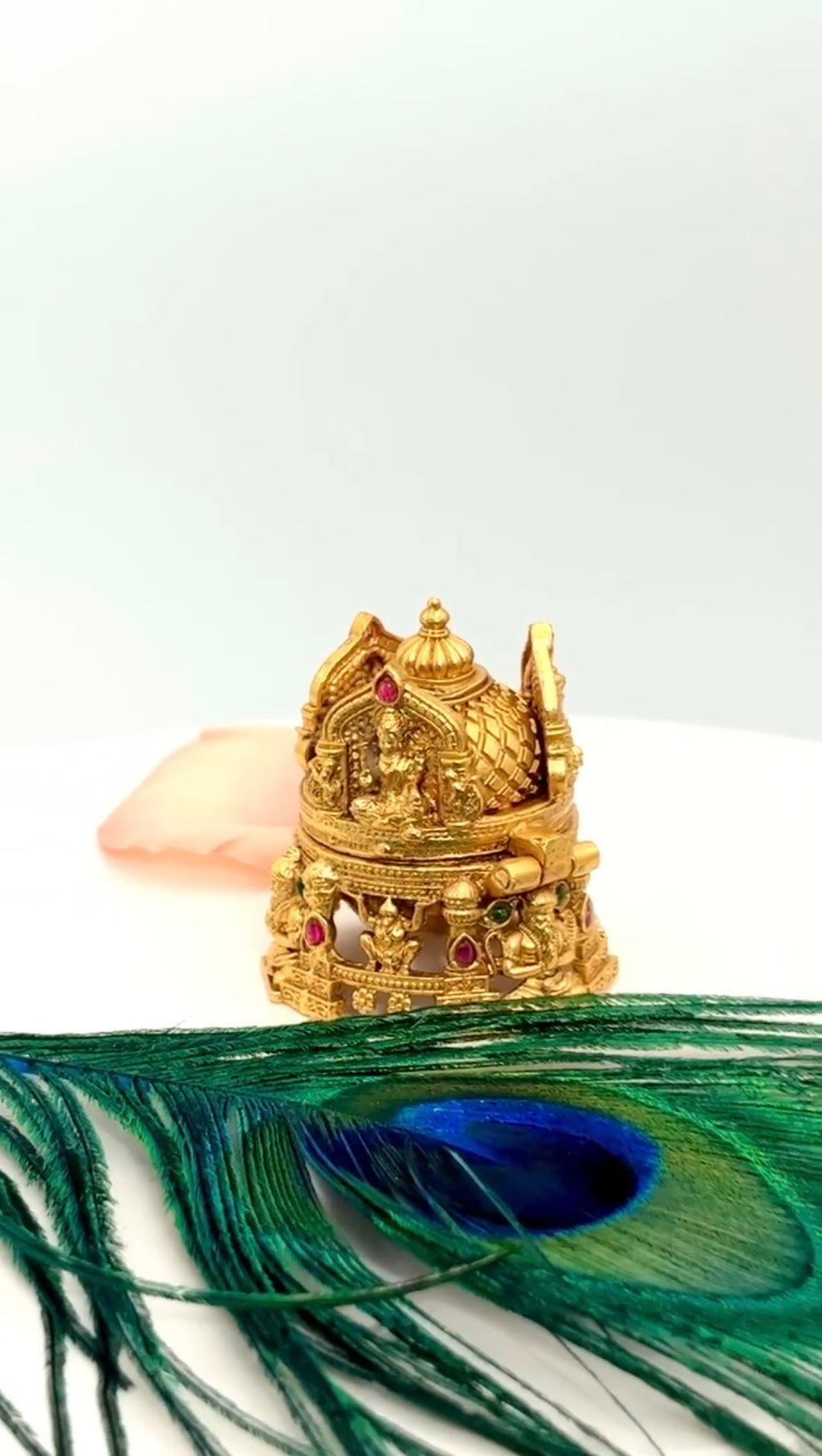 Lakshmi Vimana Kalasha Kumkum Box | Temple Dome Deity Figures Gold Sindoor Box: GV-RG-S-K-095