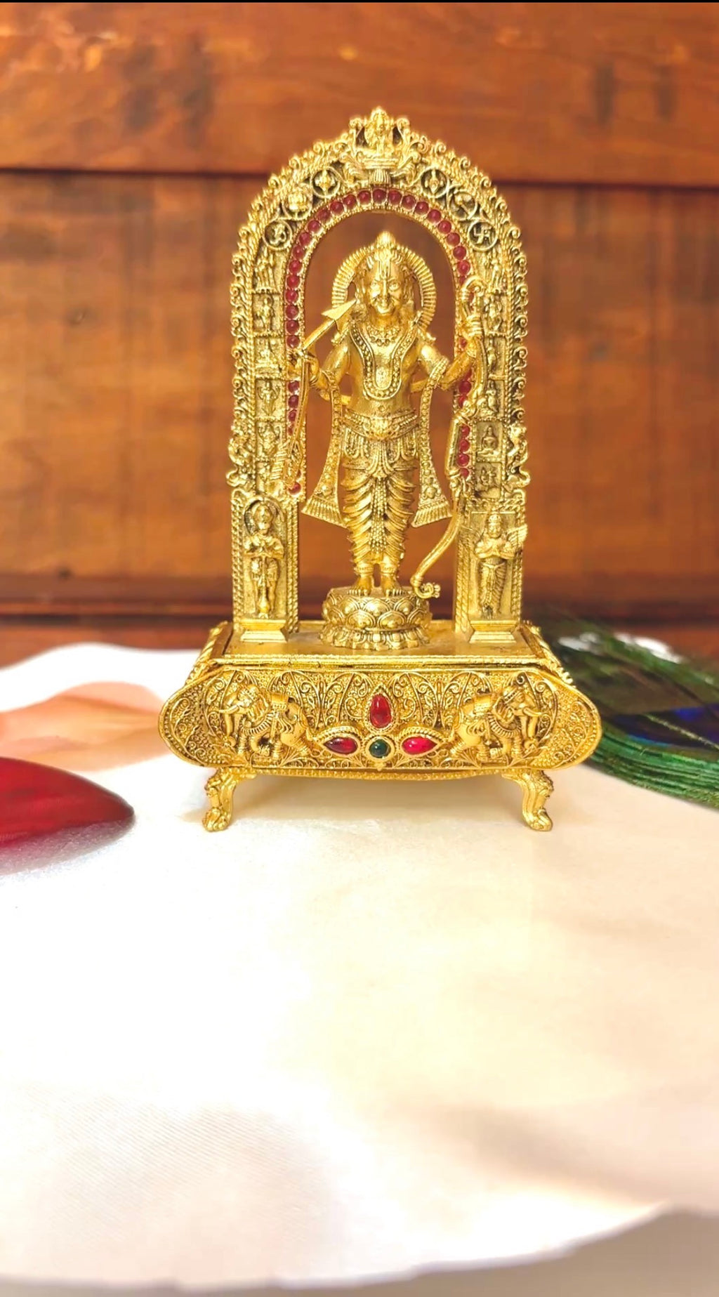 Lord Ram Prabhavali Kumkum Box | Ram Darbar Arch Gold Ruby Sindoor Box USA: GV-RG-S-K-096