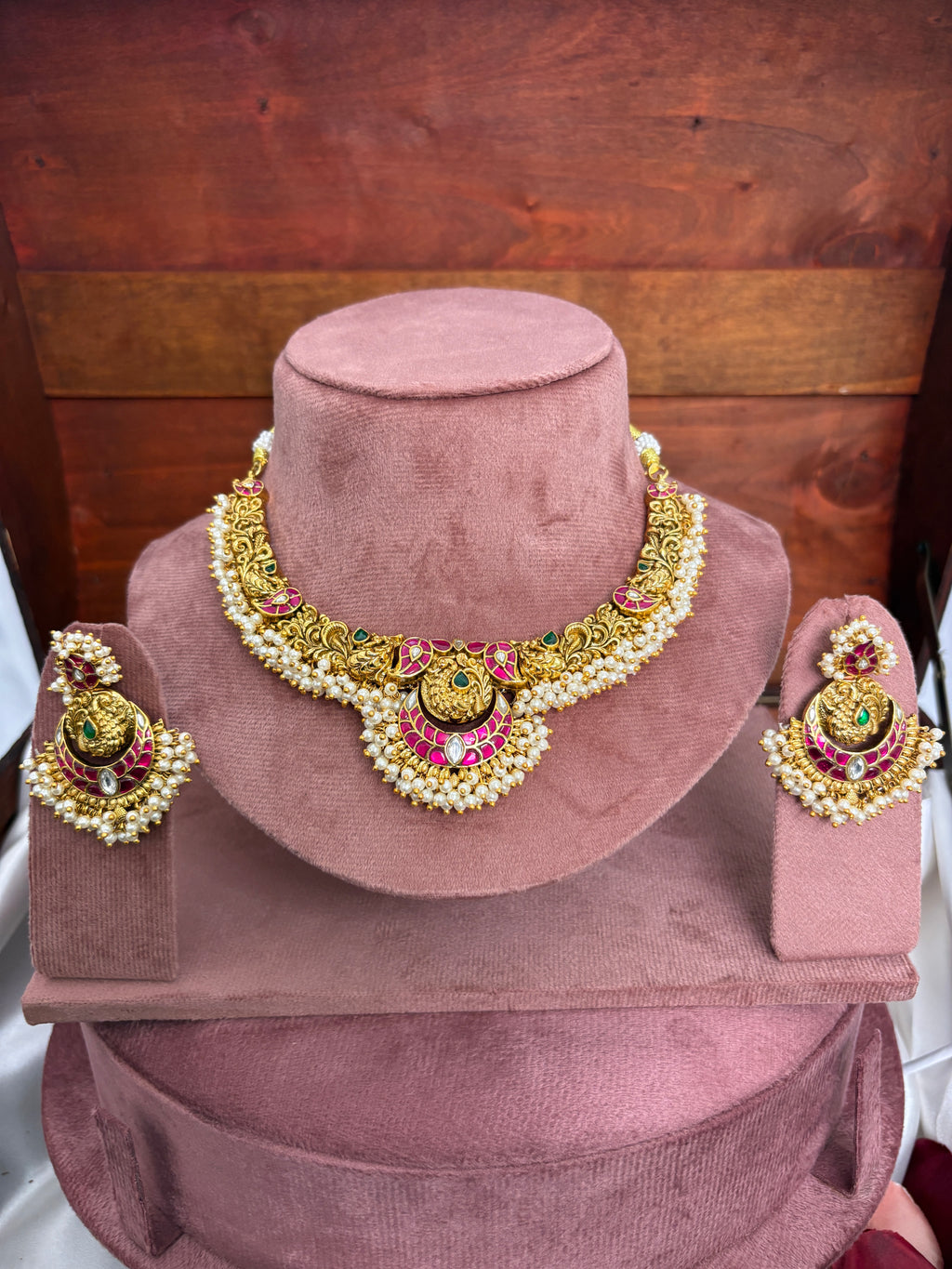 Jadau Kundan Hasli Necklace Set | Gutta Pusalu Peacock Bridal Set – GV-RG-S-J-120