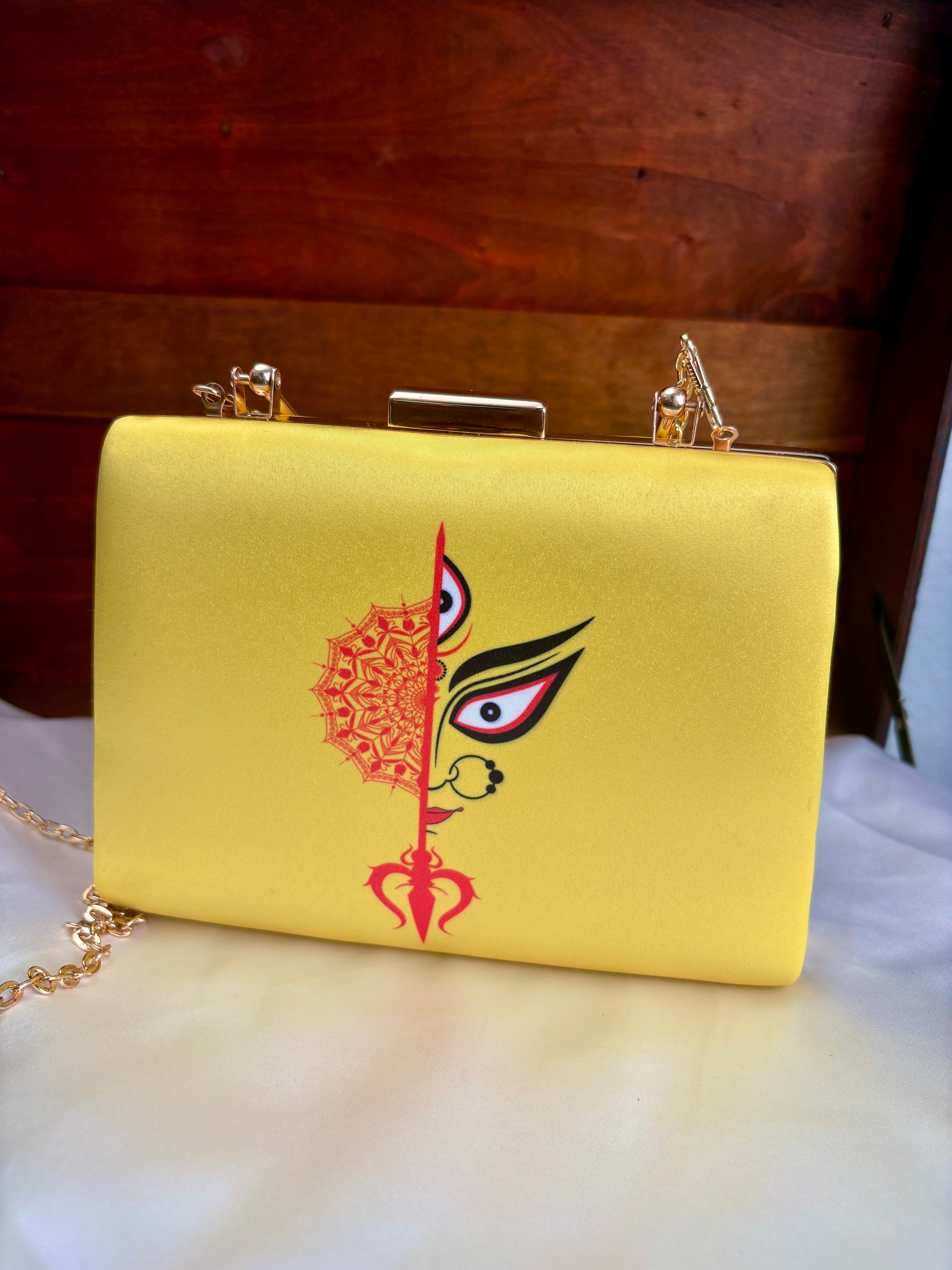 Maa Durga Face Clutch Bag | Mandala Trishul Box Clutch – GV-RG-S-BG-001